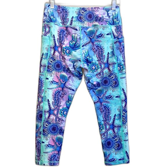 Constantly Varied Gear CVG Cropped Leggings Coral Reef Print Seahorse Starfish M - Picture 2 of 8
